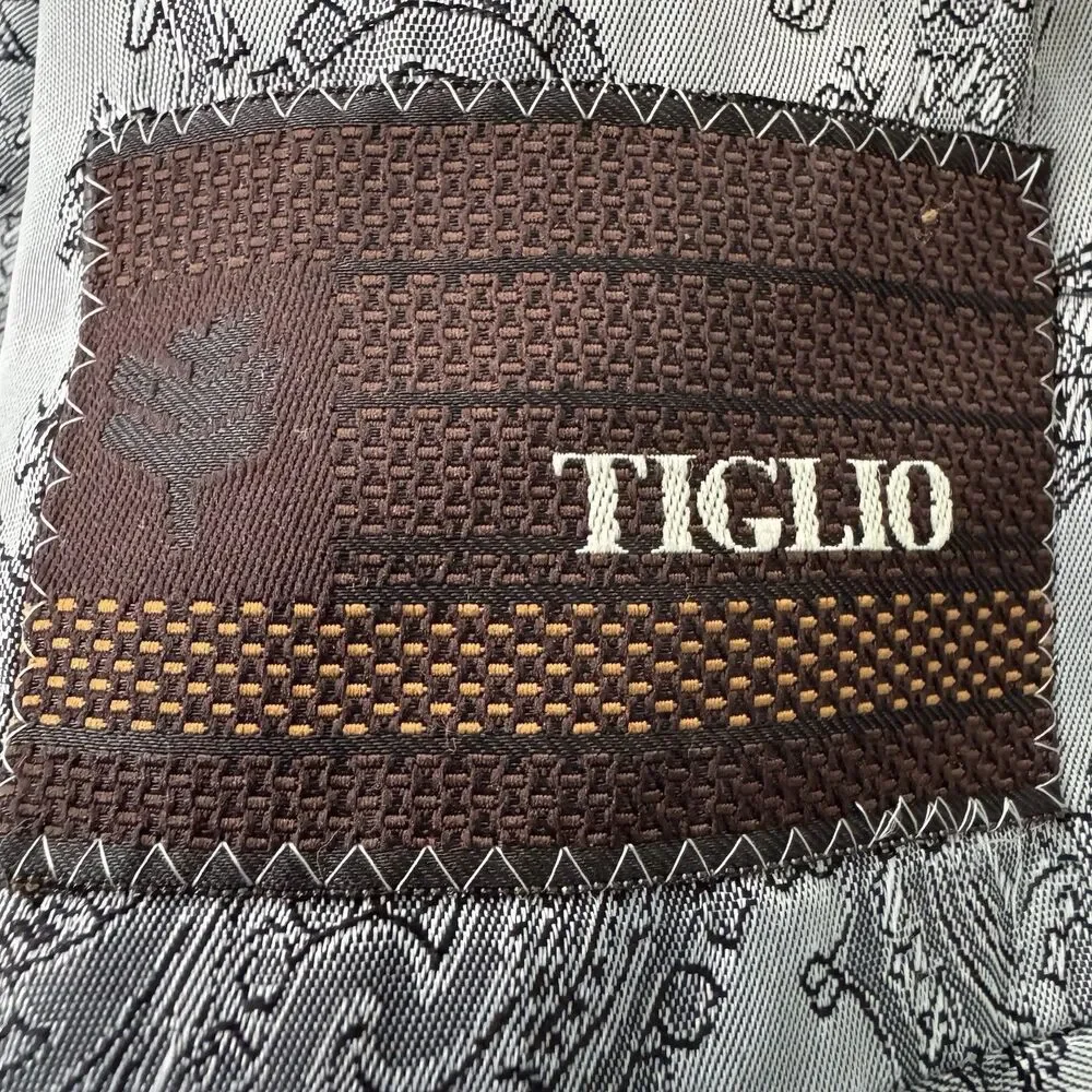 Tiglio Paisley Blazer Men 44R Super 150's Brown Pinstripe Wool Italy Sport Coat
